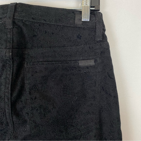 7 for all Mankind Black Paisley Shimmery Velvet Skinny Pant Size 27 - Picture 10 of 13